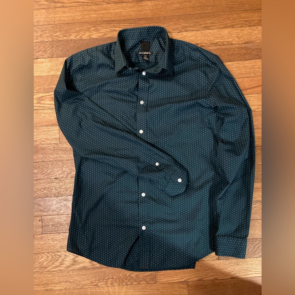 Green Polka Dot Dress shirt Large H&M